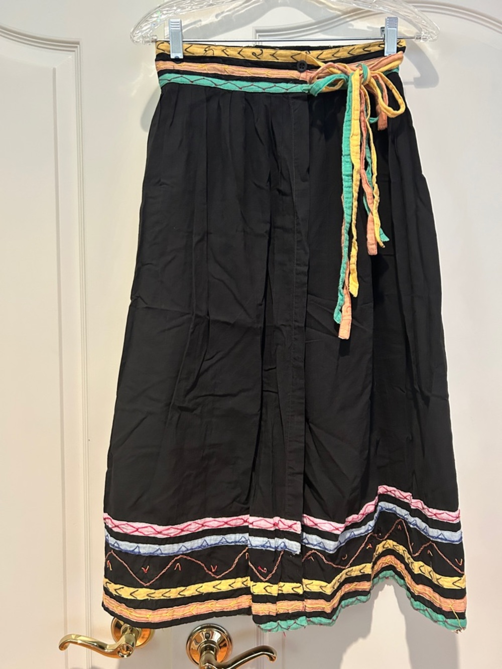 Vtg Black Maxi Skirt with Multicolor Trim